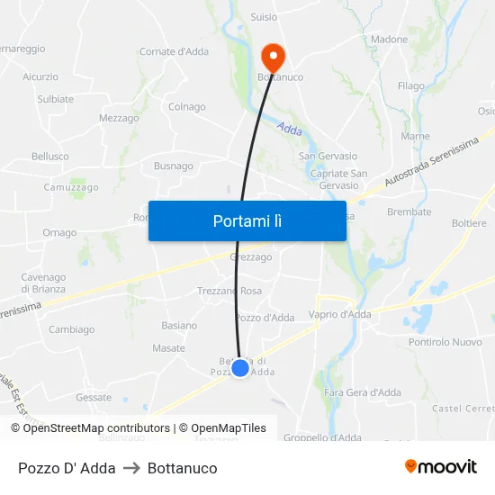 Pozzo D' Adda to Bottanuco map