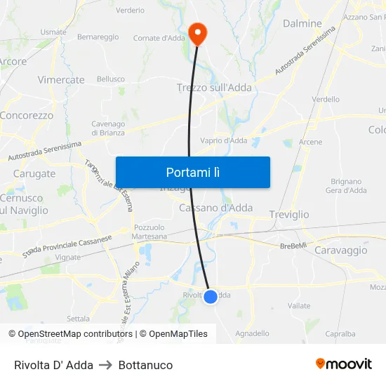 Rivolta D' Adda to Bottanuco map