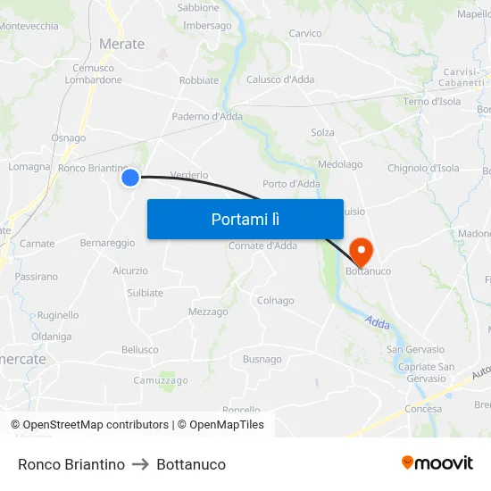 Ronco Briantino to Bottanuco map