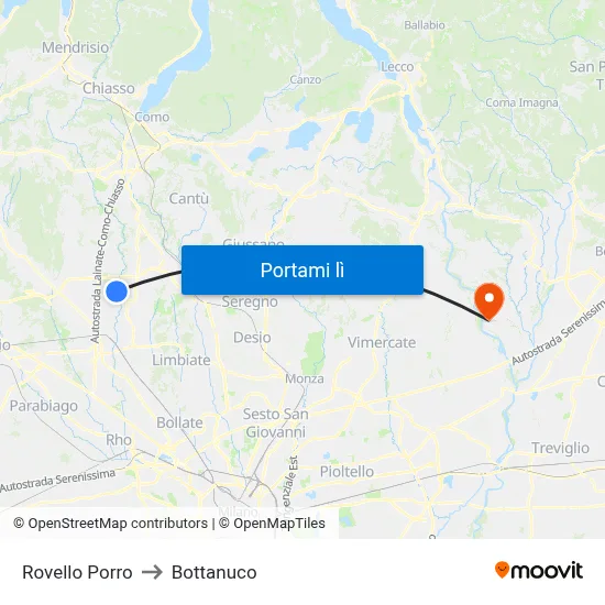 Rovello Porro to Bottanuco map