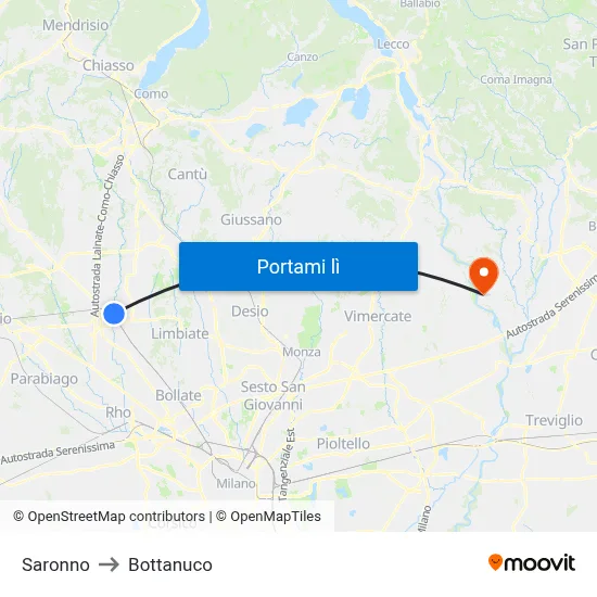 Saronno to Bottanuco map