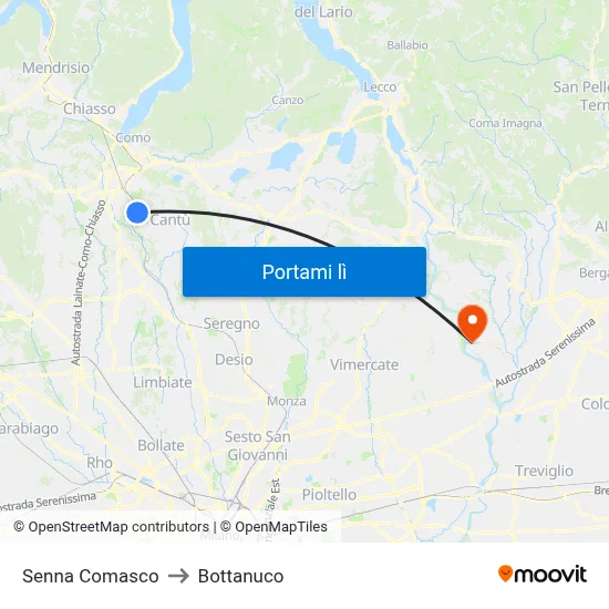 Senna Comasco to Bottanuco map