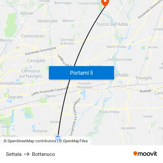 Settala to Bottanuco map