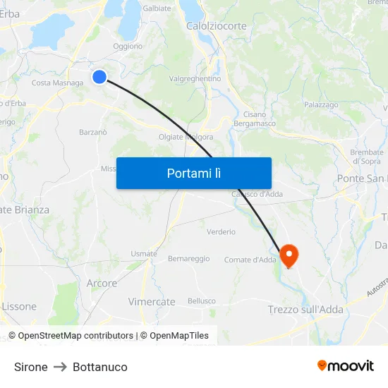 Sirone to Bottanuco map