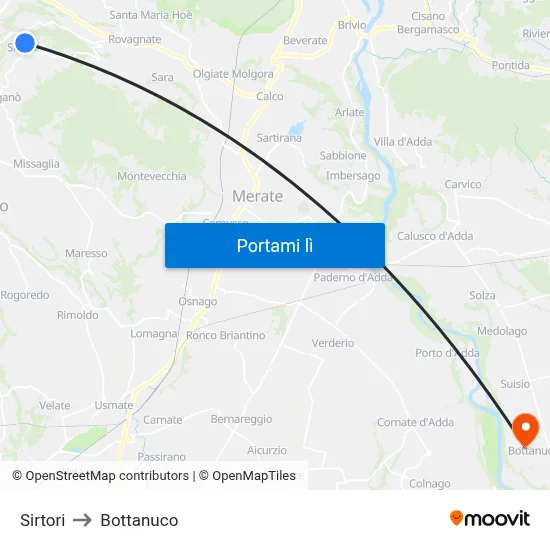 Sirtori to Bottanuco map