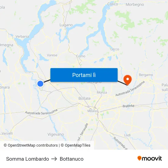 Somma Lombardo to Bottanuco map