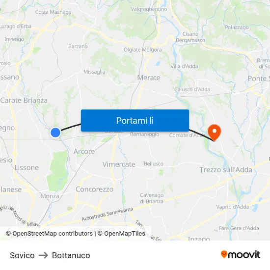 Sovico to Bottanuco map