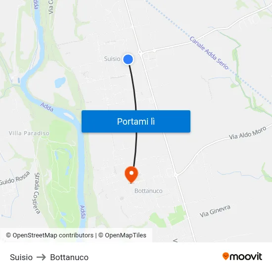 Suisio to Bottanuco map