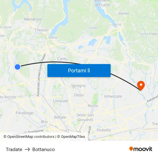 Tradate to Bottanuco map