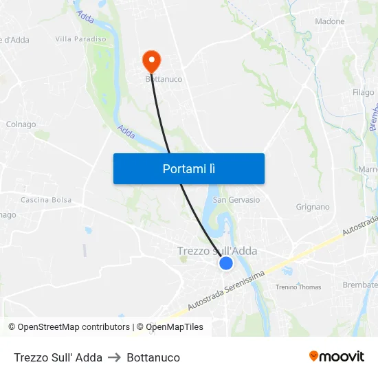 Trezzo Sull' Adda to Bottanuco map