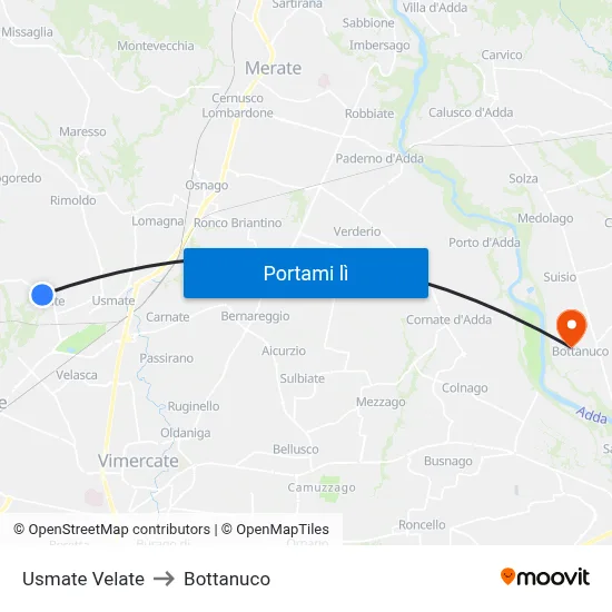 Usmate Velate to Bottanuco map