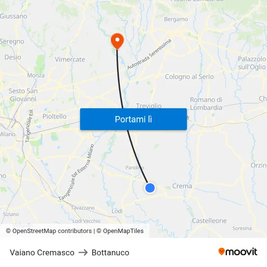Vaiano Cremasco to Bottanuco map