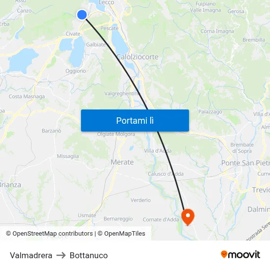 Valmadrera to Bottanuco map