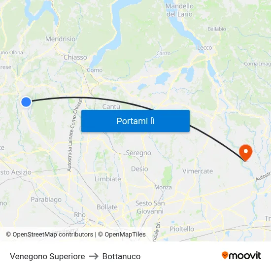 Venegono Superiore to Bottanuco map