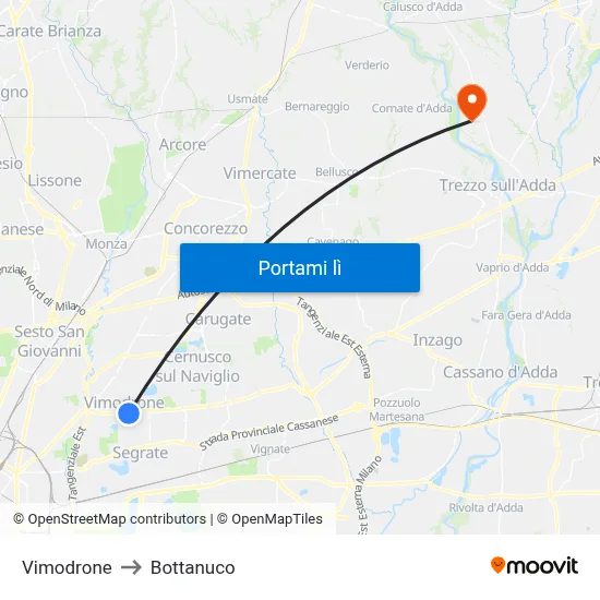 Vimodrone to Bottanuco map