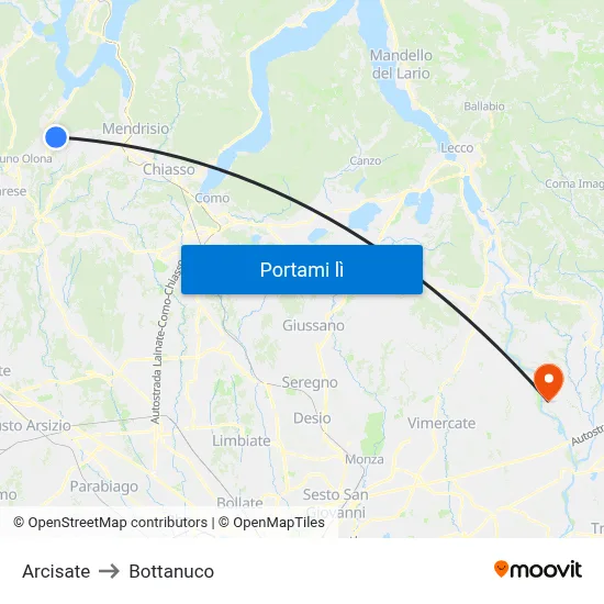 Arcisate to Bottanuco map