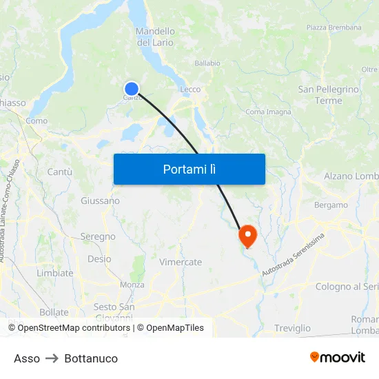 Asso to Bottanuco map