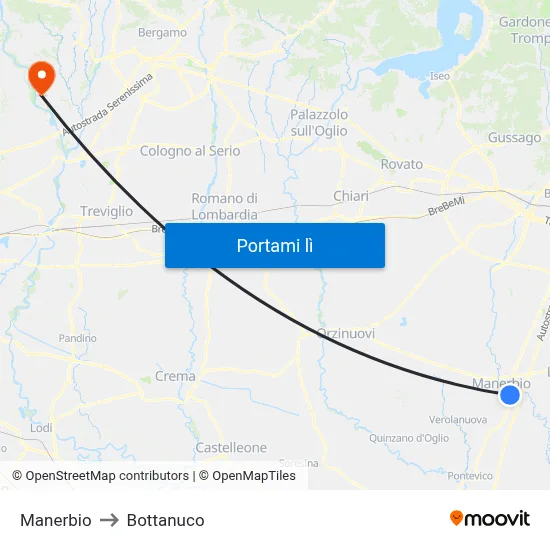 Manerbio to Bottanuco map