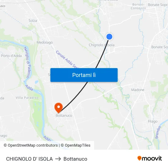 CHIGNOLO D' ISOLA to Bottanuco map