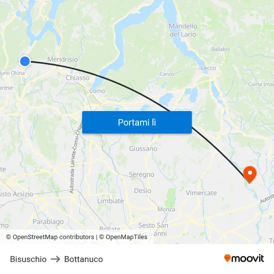 Bisuschio to Bottanuco map