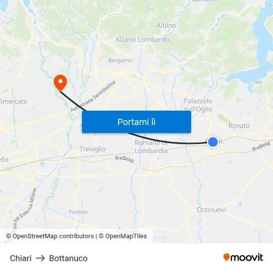 Chiari to Bottanuco map