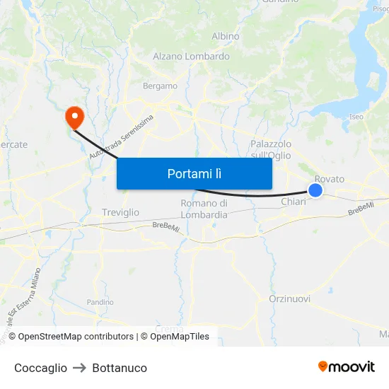 Coccaglio to Bottanuco map