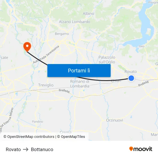 Rovato to Bottanuco map
