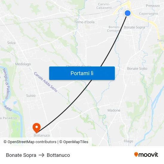 Bonate Sopra to Bottanuco map