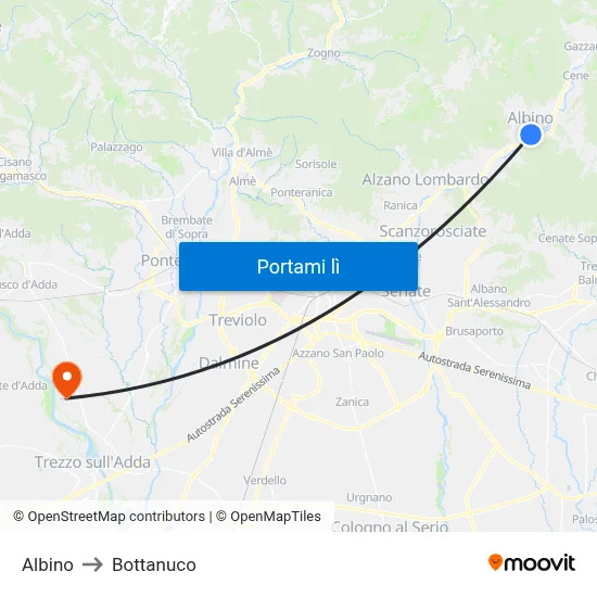 Albino to Bottanuco map