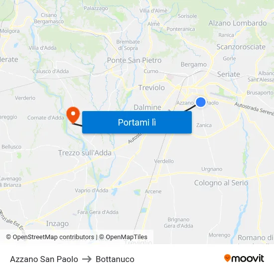 Azzano San Paolo to Bottanuco map