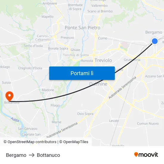 Bergamo to Bottanuco map
