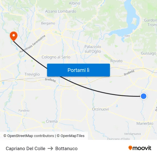 Capriano Del Colle to Bottanuco map