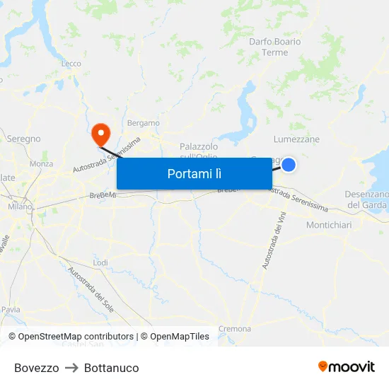 Bovezzo to Bottanuco map
