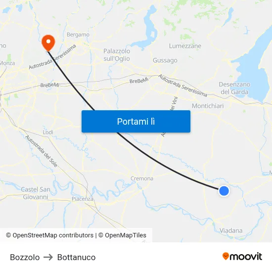 Bozzolo to Bottanuco map