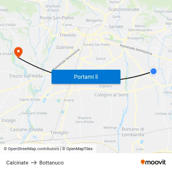Calcinate to Bottanuco map