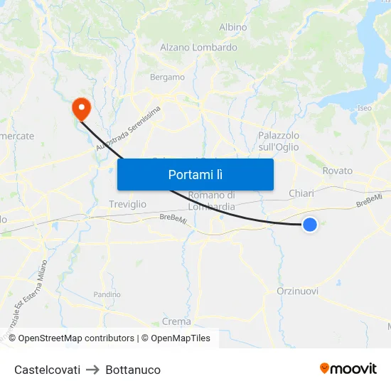 Castelcovati to Bottanuco map