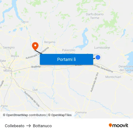Collebeato to Bottanuco map