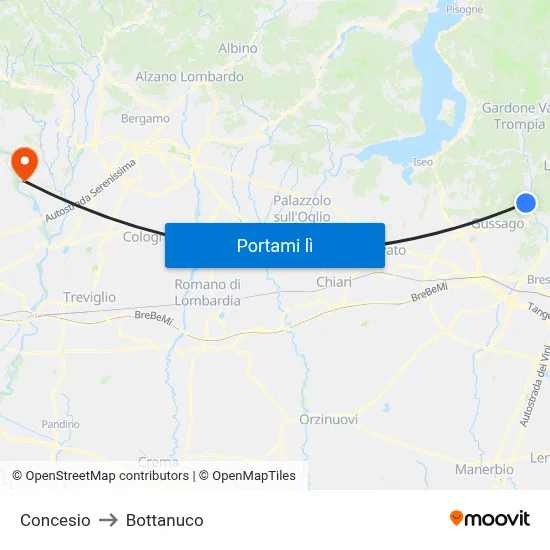 Concesio to Bottanuco map