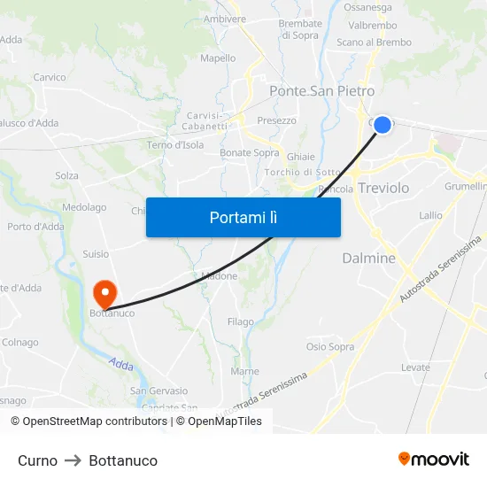 Curno to Bottanuco map
