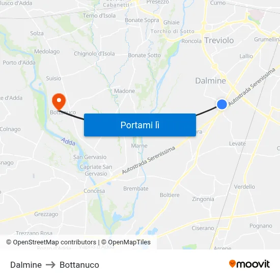 Dalmine to Bottanuco map