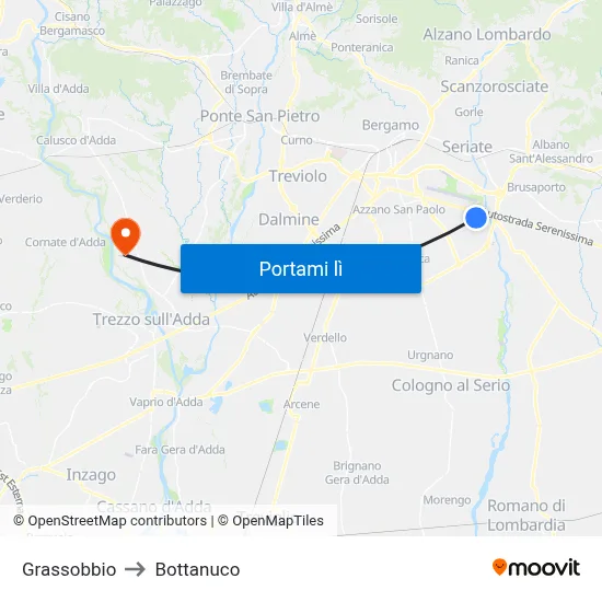 Grassobbio to Bottanuco map