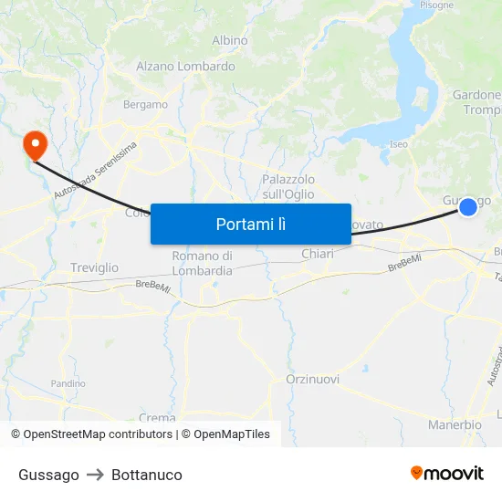 Gussago to Bottanuco map