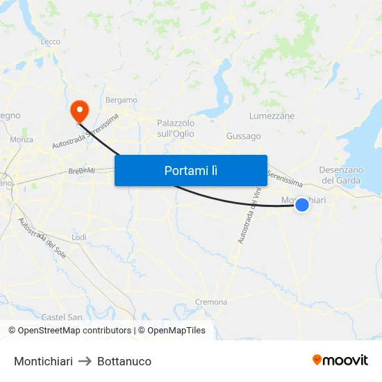 Montichiari to Bottanuco map