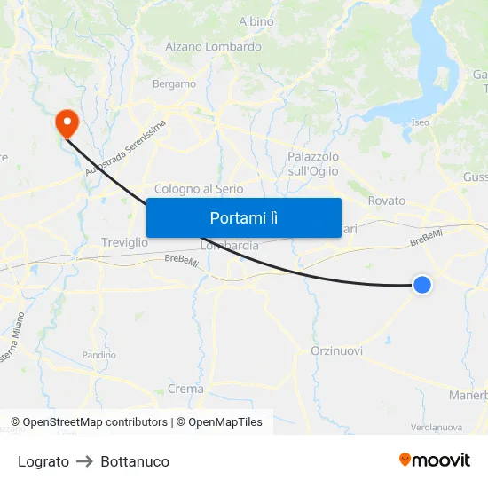 Lograto to Bottanuco map