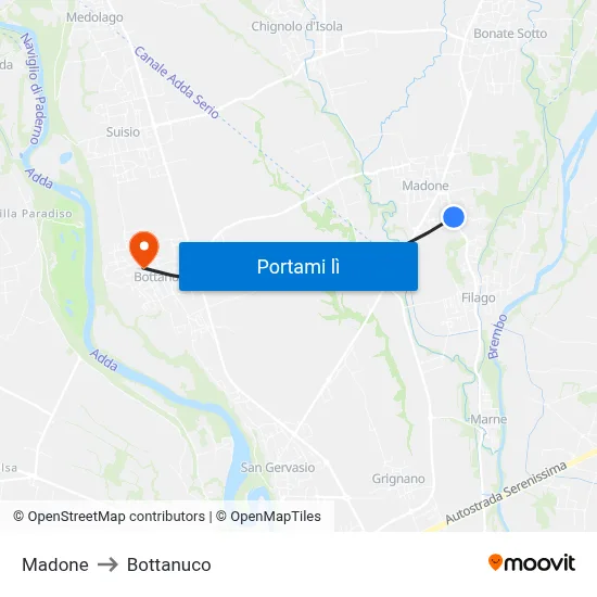 Madone to Bottanuco map