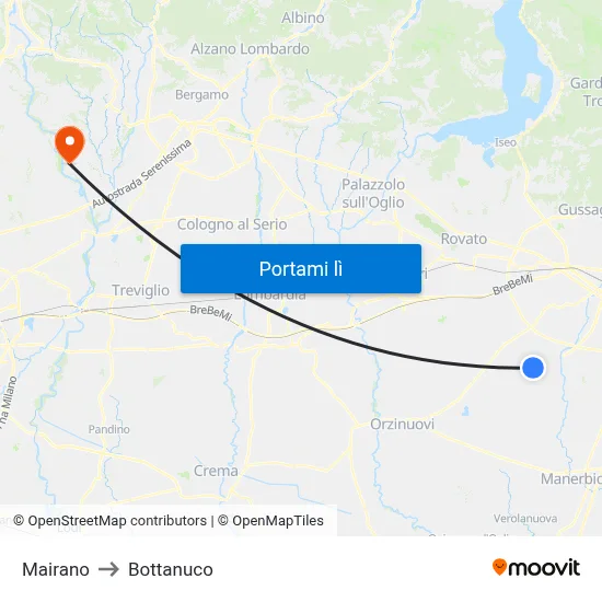 Mairano to Bottanuco map