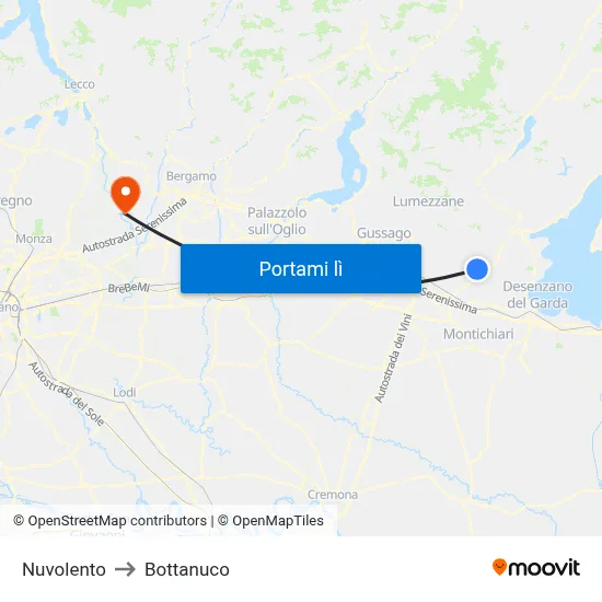 Nuvolento to Bottanuco map
