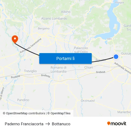 Paderno Franciacorta to Bottanuco map