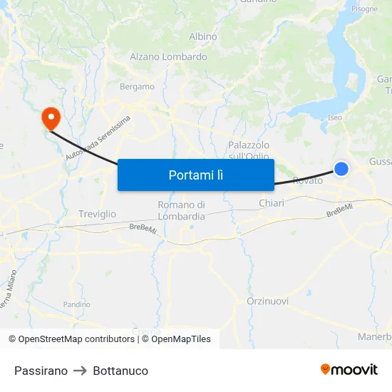 Passirano to Bottanuco map