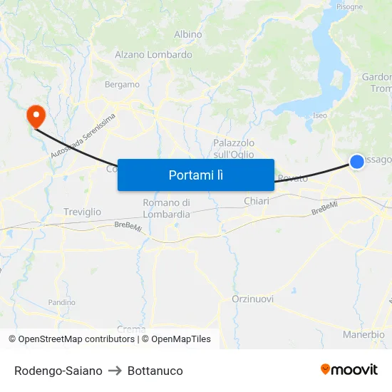 Rodengo-Saiano to Bottanuco map